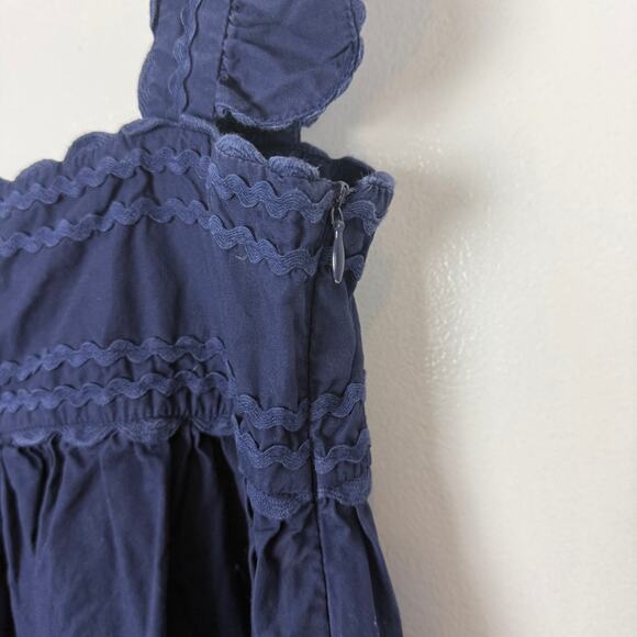 O.P.T. Kalliope Midi Dress Navy Blue Ruffle Straps Pockets Cotton Sz S - Picture 10 of 10